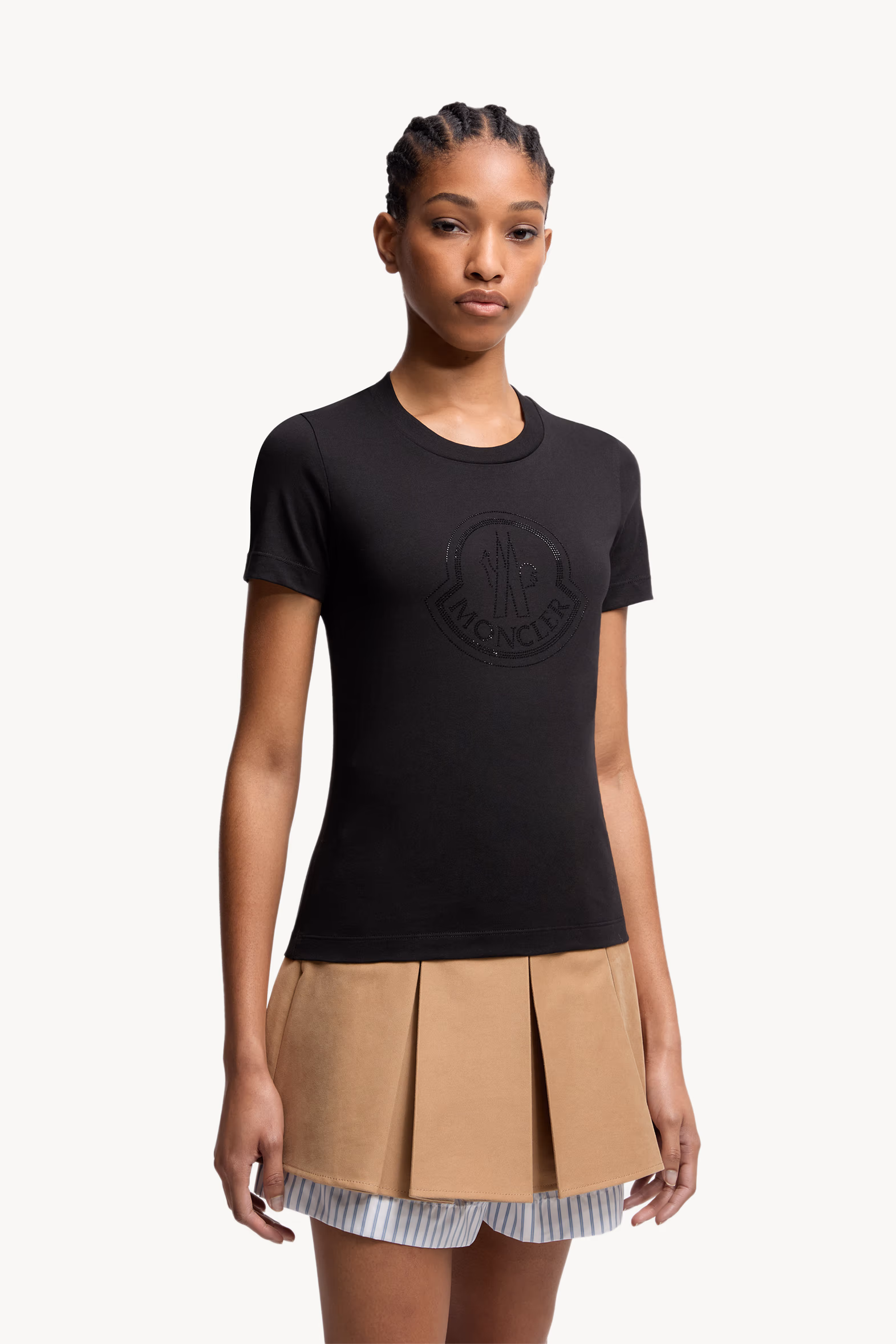 Crystal Logo Cotton T-Shirt Black Moncler 3